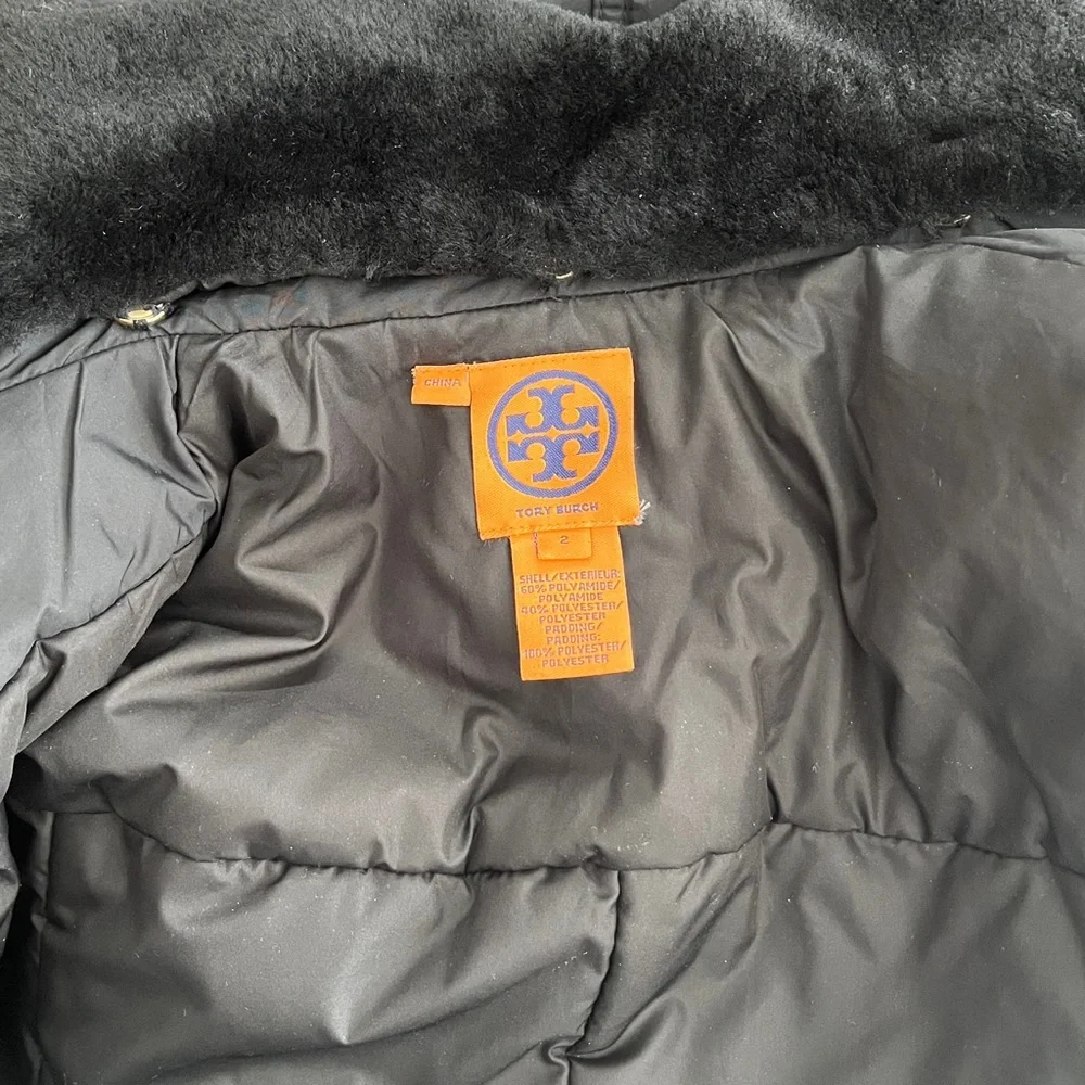 Tory Burch Black Coat with Removable Faux Fur Collar, Size 2